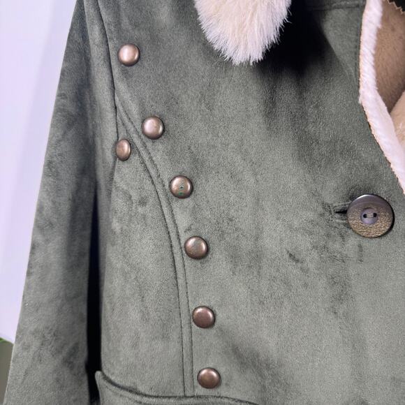Bejeweled by Susan Fixel Jacket Women S Faux Suede Olive Green Military Y2K - Picture 5 of 9